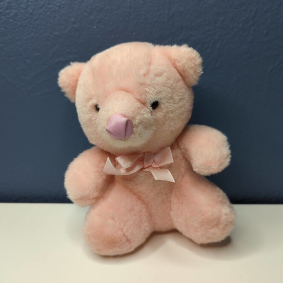 Vintage Cuddle Wit Pink Bear with Pink Bow 7" Sitting‎ Stuffed Animal Toy - Picture 1 of 7